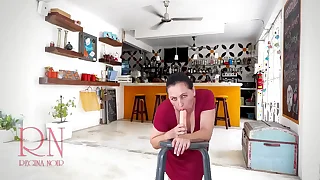 A pretty lady in a red dress sucks coupled with fucks a chunky dildo&period; Footjob&comma; titlob&comma; blowjob&period; 3 1